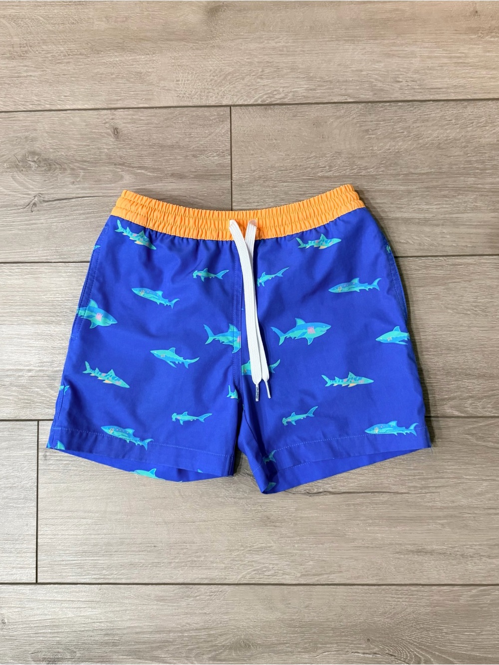Boys Chubbies Blue Shark Print Swim Shorts XS(6/7)